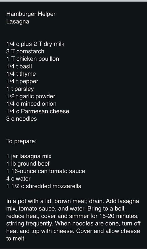 DIY Hamburger helper lasagna Diy Hamburger Helper In A Jar, Hamburger Helper Mix In A Jar, Hamburger Helper In A Jar, Diy Hamburger Helper, Hamburger Helper Lasagna, Hamburger Helper Recipes, Homemade Dry Mixes, Jar Meals, Rice A Roni