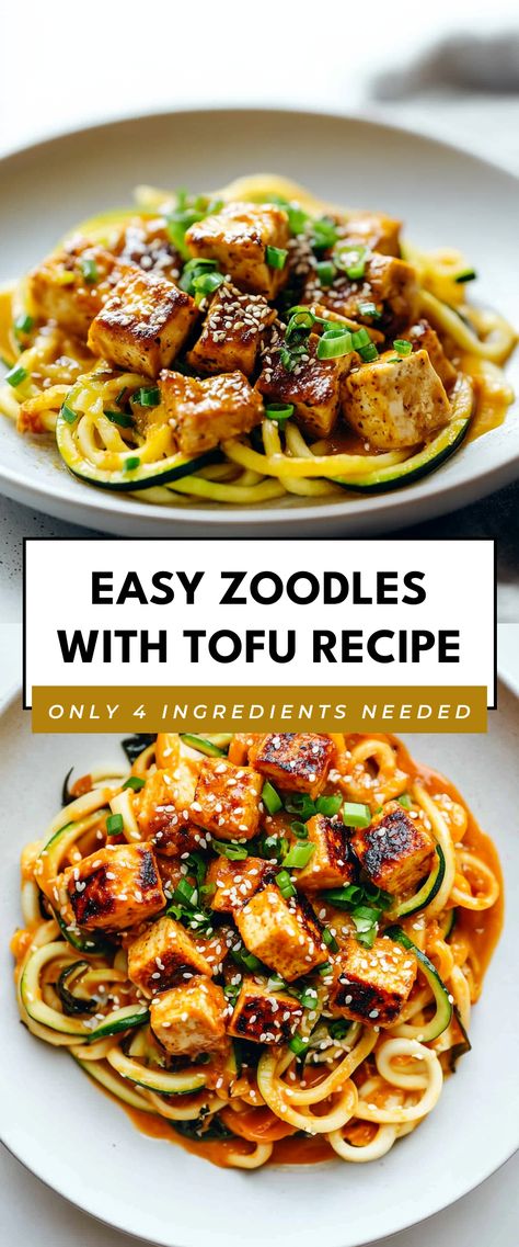 Image for Easy Zoodles with Tofu Recipe Low Carb Tofu Recipes, Tofu Meal Prep, Zoodle Recipes, Vegetarian Meal Prep, Tofu Recipe, Crispy Tofu, Extra Firm Tofu, Quick Weeknight Dinners, Tofu Recipes