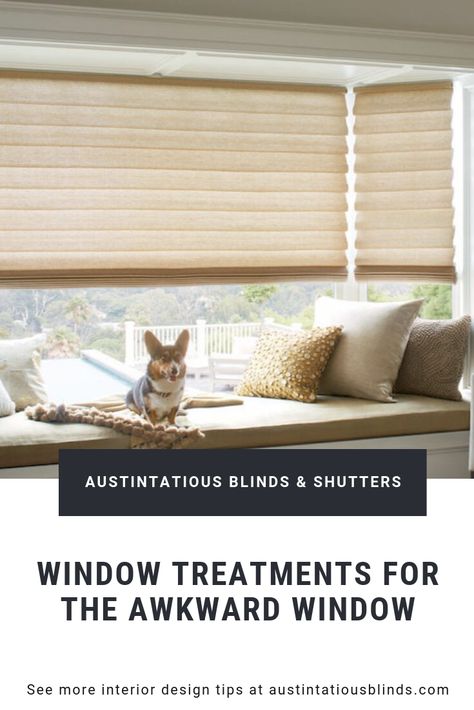 Every home has that awkward window — one that you avoid outfitting because you’re not quite sure what the best solution is. That’s where we come in! Our design team has seen it all and has recommendations for any awkward window, including the arch, bay window or patio doors! Awkward Window Solutions, Shutter Window Treatments, Window Solutions, The Arch, Patio Doors, Bay Window, Interior Design Tips, Shutters, Wabi Sabi