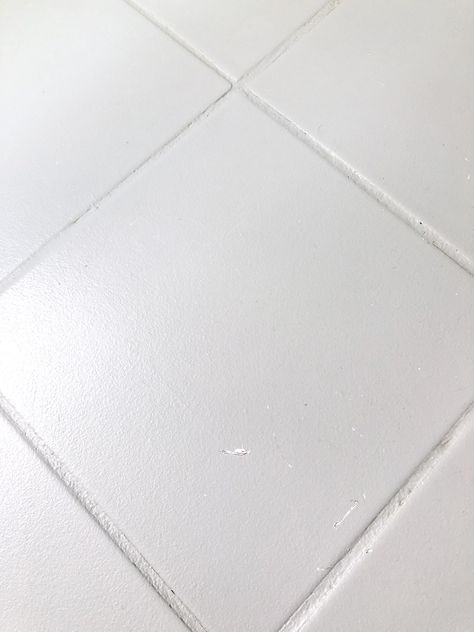 Do painted tile floors scratch? All of the details are in this post! Painted Bathroom Tile, Painted Tile Floors, Painted Floor Tiles, Painting Over Tiles, Red Tile Floor, Painted Bathroom Floors, White Painted Floors, Painting Bathroom Tiles, Tile Diy