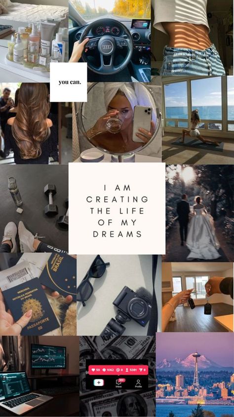 manifesting money wallpaper aesthetic Traveling With The Love Of My Life, Manifestating Quotes, Slim Figure Vision Board, Visual Manifestation, Wallpaper Affirmations, Vision Board Collage, Studera Motivation, Board Wallpaper, Vision Board Examples