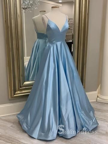 Prom Dresses V Neck, Light Blue Prom Dress, Long Prom Dresses, Grad Dresses, Blue V, Ball Gown Dresses, Looks Chic, Prom Dresses Blue, Cheap Prom Dresses