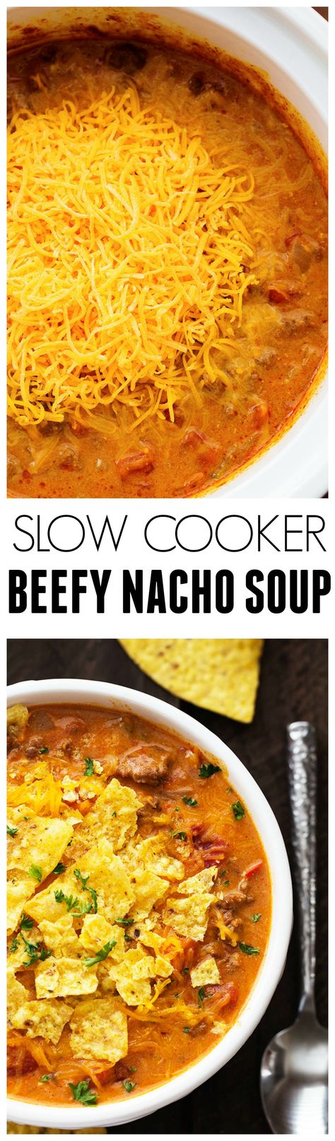 This Slow Cooker Beefy Nacho Soup is all of the goodness of cheesy nachos packed right into this soup! It is insanely good! Nacho Soup, Cheesy Nachos, Recipe Critic, Crockpot Recipe, Nachos Recipe, Crock Pot Soup, Crock Pot Slow Cooker, Slow Cooker Soup, Soup And Sandwich