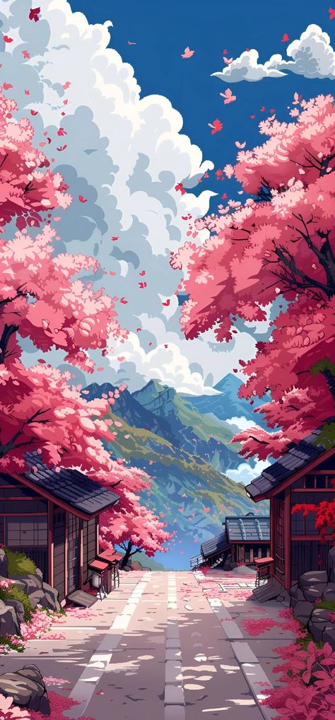 Japanese Wallpaper Iphone, Iphone Wallpaper Landscape, Artistic Wallpaper, Arte 8 Bits, Scenery Background, View Wallpaper, Cool Wallpapers Art, Creative Painting, Beautiful Landscape Wallpaper