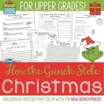 How the Grinch Stole Christmas for Upper Grades by With Flying Colors | Teachers Pay Teachers Grinch Day Upper Elementary, Grinch Week At School, Grinch Reading Activities, Grinch Activities For School, Grinch Day Activities 4th Grade, Grinch Day Activities 3rd Grade, The Grinch Activities For Kids, How The Grinch Stole Christmas, Grinch Day At School Activities