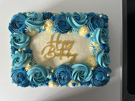 Blue Sheet Cake, Frosting Designs, White Sheet Cakes, Cupcake Flowers, Cake Design For Men, Blue Birthday Cakes, Decorate A Cake, Mother's Day Theme, Sheet Cake Designs