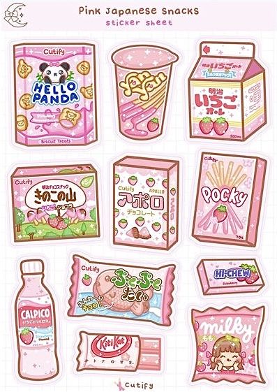 Cute Drawings Kawaii Food Art, Cute Snacks Drawing, Cute Things To Print Out, Aesthetic Food Stickers, Cute Food Drawings Kawaii, Paper Duck Food, Cute Stickers Printable Kawaii Stamps, Kawaii Food Drawings, Sticker Album Diy