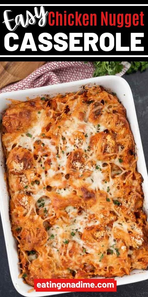 Frozen Chicken Patty Casserole, Chicken Nugget Parm Casserole, Chicken Nugget Spaghetti, Easy Dinner Recipes With Chicken Nuggets, Popcorn Chicken Parmesan Casserole, What Goes With Chicken Nuggets, Popcorn Chicken Casserole Recipe, Meals To Make With Chicken Nuggets, What To Do With Frozen Chicken Nuggets