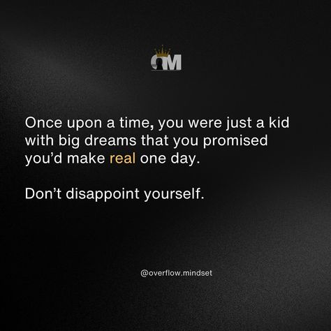 Don’t disappoint Yourself. Follow for More 👉 @overflow.mindset #motivation #quote #personalgrowth Yourself Quotes, Younger Self, Mindset Motivation, Motivation Quote, Be Yourself Quotes, Follow For More, Personal Growth, Quotes, Quick Saves