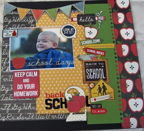 Back to School - Scrapbook.com Echo Park Back To School Layouts, Elementary Scrapbook Ideas, School Layout, School Layouts, Scrapbook School, Portrait Album, School Scrapbook Layouts, Graduation Scrapbook, Scrapbook Studio