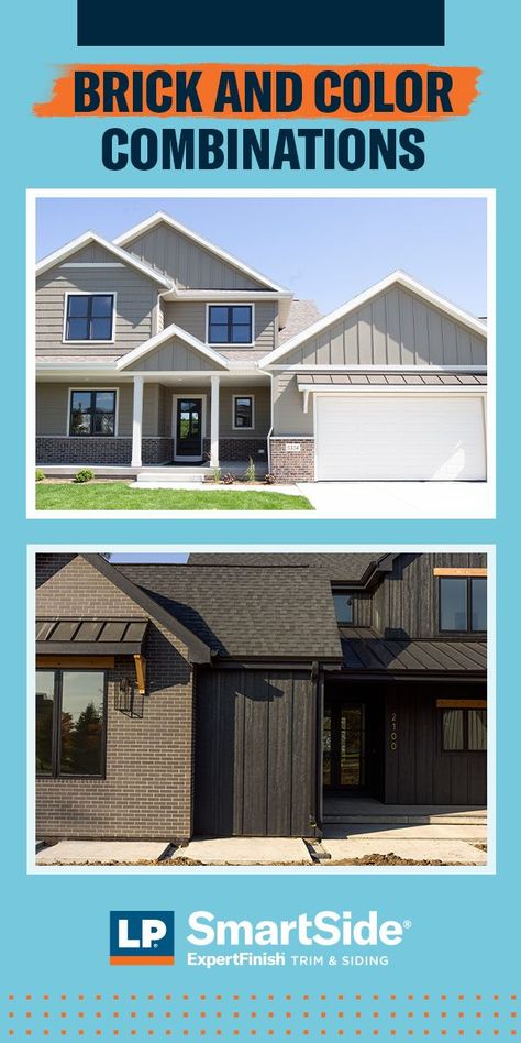 Exterior House Colors Brick, Lp Smart Side Exterior Colors, Gables On House Exterior, Ways To Elevate Your Home, Lp Smart Siding, Lp Smartside, Home Siding, Exterior House Siding, Siding Trim