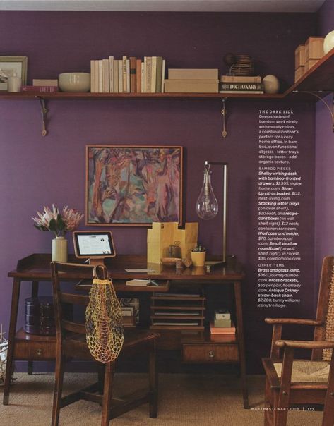 Plum Walls, Purple Office, Martha Stewart Home, Purple Bedrooms, Purple Bedroom, Purple Rooms, Guest Room Office, Purple Walls, Wall Color