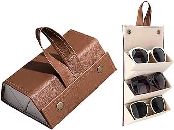 NCOALE Glasses Case Organizer, 3 Slot Foldable Eyeglasses Cases Hard Shell Travel Portable Sunglasses Storage Box Hanging Organiser Storage Boxs, for Women Men (Brown) Sunglasses Storage, Hanging Organizer, Eyeglass Case, Glasses Case, Amazon Fashion, Storage Organization, Storage Box, Women Men, Shells