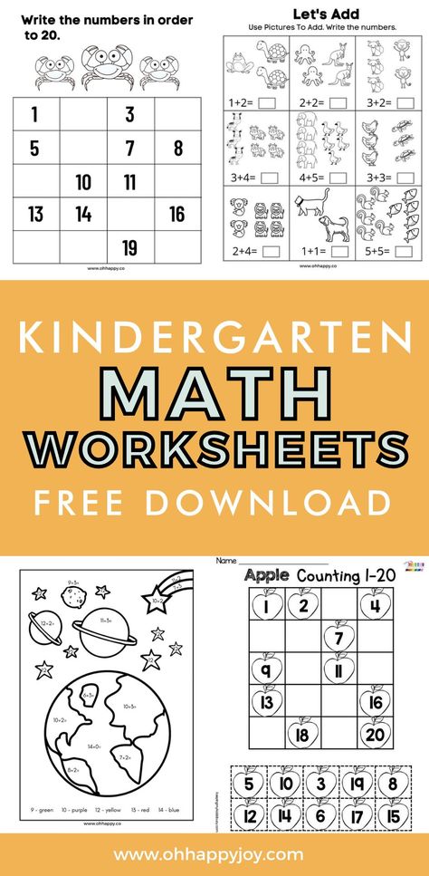 Free Kindergarten Math Worksheets - Looking for free kindergarten printables? I've compiled a list of kindergarten math coloring pages, kindergarten math additions and subtractions, and also kindergarten missing numbers worksheets. If you want kindergarten math activities to have cut and paste activities, then make sure to check out the post and help your child be friends with math! Kindergarden Math, Kindergarten Math Review, Homeschool Worksheets Free, Get Ready For Kindergarten, Kindergarten Math Printables, Math Worksheets For Kids, Kindergarten Math Addition, Free Kindergarten Printables, Free Math Printables