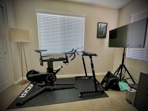 Zwift Setup, Cycling Room, Zwift Cycling, Bike Workshop, Small Home Gyms, Indoor Bike Trainer, Bike Room, Gym Room At Home, Bike Trainer