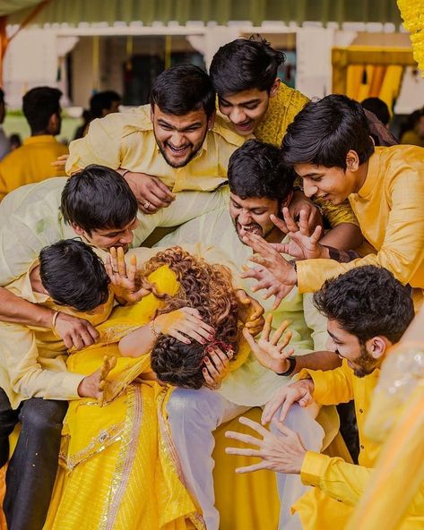 An indian wedding of Tahir Singhania and y/n Singh. A journey to love… #romance #Romance #amreading #books #wattpad Haldi Poses With Cousins, Haldi Pics, Organizing Games, Haldi Photos, Mehendi Photoshoot, Haldi Photography, Brother Poses, Wedding Photography Poses Family, Haldi Poses