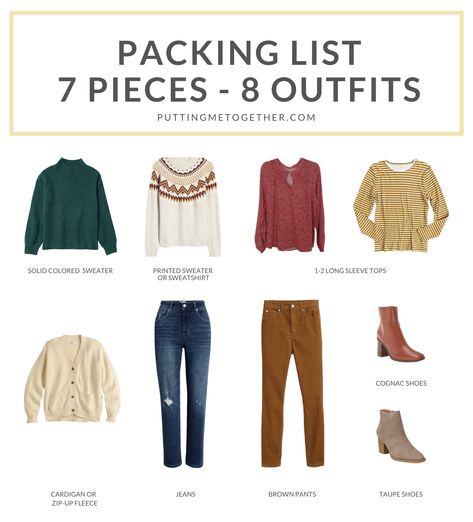 Vacation Capsule Wardrobe Fall, Travel Light Winter Outfits, Thanksgiving Packing List, Packing Light For Fall Travel, Travel Light Winter, Winter Weekend Getaway Outfits, Packing Outfits, Winter Trip Packing List, Irish Vacation