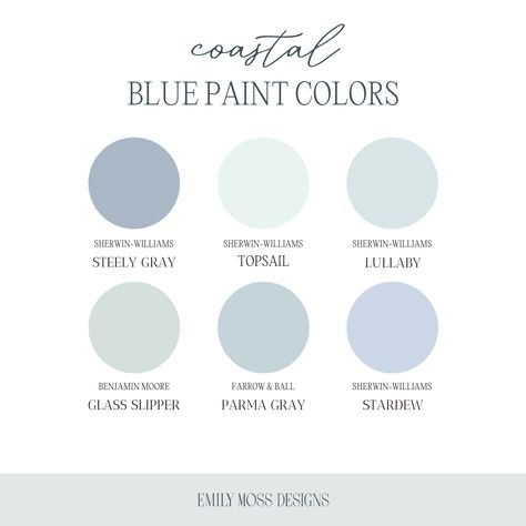 Coastal Blue Paint Colors — Emily Moss Designs Coastal Blue Paint Colors, Coastal Blue Paint, Baby Blue Bedrooms, Robins Egg Blue Paint, Blue Bedroom Paint, Light Blue Paint Colors, Light Blue Paint, Pale Blue Walls, Coastal Paint Colors