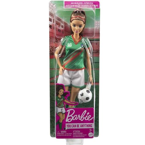 Barbie Soccer Doll, Brunette Ponytail, Colorful #16 Uniform, Soccer Ball, Cleats, Tall Socks, Great Sports-Inspired Gift for Ages 3 and Up
About this item
Celebrate one of kids' favorite sports with this Barbie soccer doll!
Barbie soccer doll (11.5 in) features a uniform inspired by a globally popular color scheme!
Ready to go for the goal, Barbie soccer doll sports a green shirt with red stripes, the number "16" and a team patch plus white shorts, cleats and tall green socks. Brunette Ponytail, Popular Color Schemes, Cleats Soccer, Doctor For Kids, Tall Socks, Green Socks, Mattel Dolls, Toddler Dolls, Big Girl Fashion