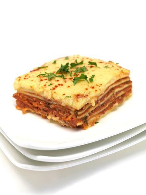 Lasagne. Plated up and isolated against a white background #Sponsored , #SPONSORED, #Ad, #Plated, #white, #isolated, #Lasagne All Bran Flakes, Flake Recipes, Pasta Art, Presentation Ideas, Lasagna, White Background, Presentation, Pasta, Ethnic Recipes