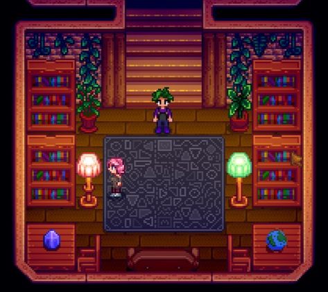 Stardew Valley House Interior Ideas Dark, Witch Stardew Valley, Stardew Valley Witch House Interior, Stardew Valley Study Room, Dark Stardew Valley House, Stardew Valley Dark House, Stardew Valley House Interior Witchy, Stardew Valley Southern Room Design, Stardew Valley Corner Room