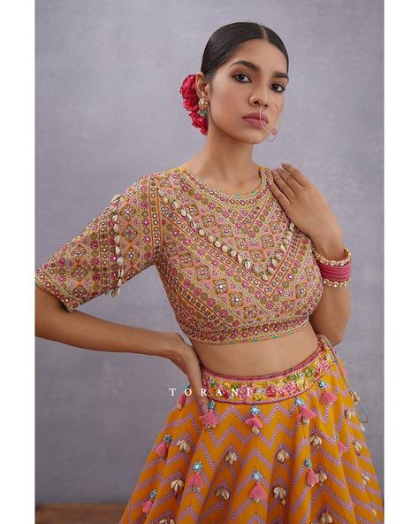 T O R A N I (@toraniofficial) • Instagram photos and videos Kaudi Shell Blouse, Kaudi Shell Dress, Kaudi Shell Blouse Design, Heavy Blouses, Embroidery Kurtis, Indian Mythology, Haldi Outfits, Indian Outfits Lehenga, Topaz Yellow