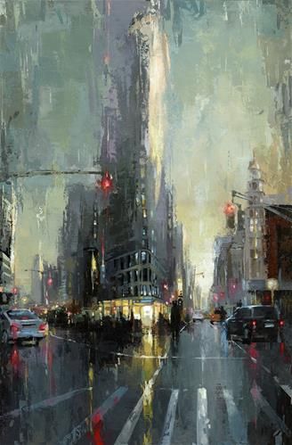 Victor Bauer Gallery of Original Fine Art Modern Art Studio, Rainy Day In The City, Modern Art Acrylic, Female Painters, Soyut Sanat Tabloları, City Painting, Cityscape Art, 수채화 그림, New York Art