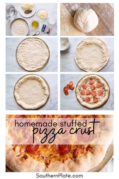 On the off chance you ever want to make a homemade crust, I thought I'd show you how truly simple a delicious crust can be, and even toss in a stuffed crust option if you like! Stuffed Crust Pizza Dough Recipe, Cheese Stuffed Pizza Crust, Stuffed Crust Pizza Recipes, Stuffed Pizza Crust, Homemade Stuffed Crust Pizza, Sourdough Design, Stuffed Crust Pizza, Quick Pizza Dough, Homemade Pizza Dough Easy