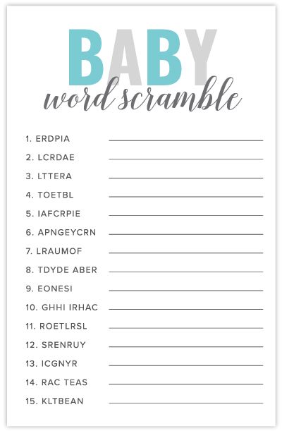 Free Printable Baby Shower Games – Volume 1 Babyshowergames Free Printable, Free Printable Baby Shower Games With Answers, Free Baby Shower Games Printables Boys, Baby Scramble Game, Baby Shower Games Free Printables, Baby Shower Scramble, Baby Shower Word Scramble, Work Baby Showers, Shower Funny