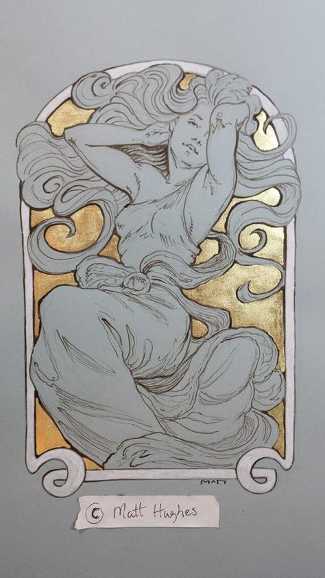 This is a contribution from Matt Hughes https://www.facebook.com/matthughesart He is living artist obsessed with Art Nouveau  Very beautifull work, awesome, increible, beleza, sugoi... Art Nouveau Reference, Art Nouveau Figure Drawing, Art Nouveau Hair Drawing, Psychadelic Art Nouveau, Art Noveau Outfit, Art Nouveau Drawing Easy, Art Nouveau Goddess, Art Nouveau Woman Tattoo, How To Draw Art Nouveau