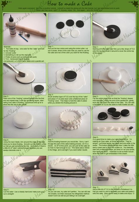 Cake Tutorial by HanaClayWorks Crea Fimo, Clay Cake, Polymer Clay Cake, Oreo Chocolate, Make A Cake, Dollhouse Miniature Tutorials, Tanah Liat, Idee Pasto, Polymer Clay Diy