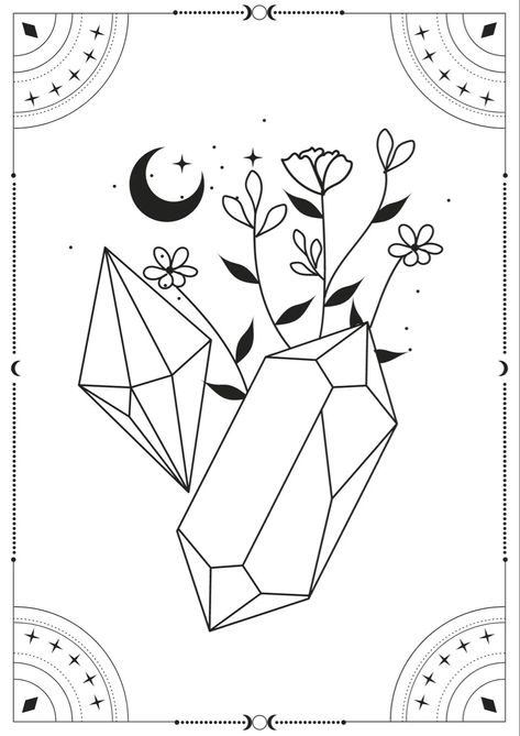 Crystal Line Art, Diamond Tattoo Designs, Magic Drawing, Crystal Tattoo, Candle Logo, Crystal Drawing, Koi Art, Love Coloring Pages, Free Adult Coloring Pages