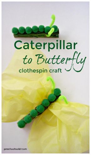 Butterfly Craft For Kids, Caterpillar To Butterfly, Fuzzy Caterpillar, Butterfly Ideas, Caterpillar Craft, Insect Crafts, Butterfly Craft, Bug Crafts, Spring Preschool