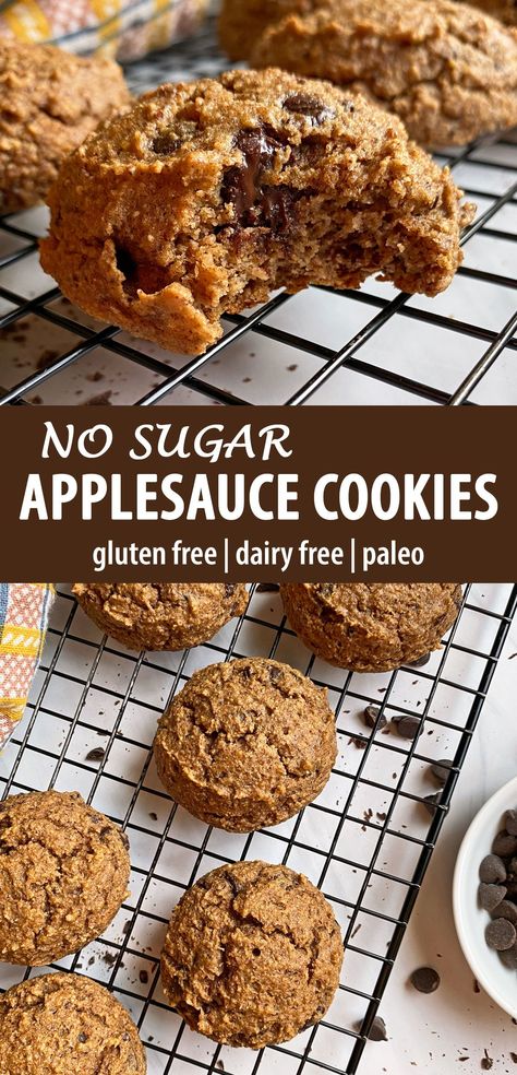 Gluten And Sugar Free Chocolate Chip Cookies, Paleo Recipes Using Applesauce, Gluten Dairy Free Cookie Recipes, Healthy Low Carb Cookies, Cookie Recipes Using Applesauce, Gf Sf Cookies, Keto Gluten Free Dairy Free Desserts, Non Inflammatory Desserts, Low Cholesterol Cookies Healthy