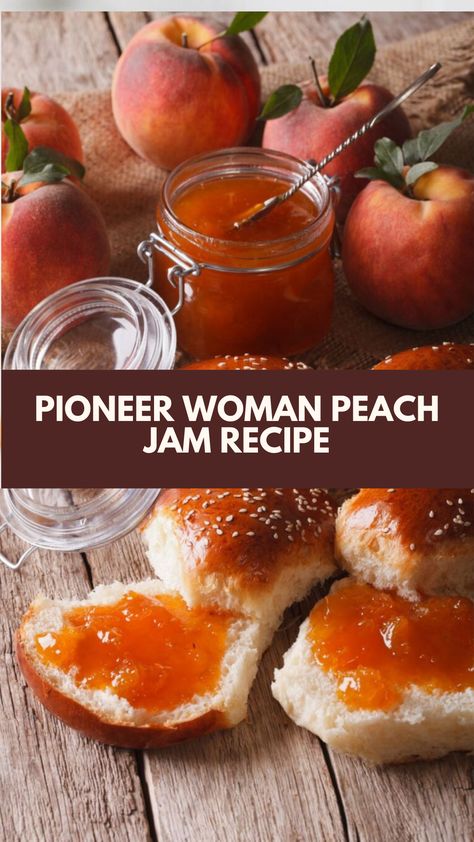 Pioneer Woman’s Peach Jam is made with fresh peaches, powdered pectin, lemon juice, sugar, and a hint of cinnamon or allspice combined to create a tantalizing spread that’s ready within 26 minutes! Peach Preserves Recipe, Pioneer Kitchen, Peach Jam Recipe, Peach Preserves, Peach Jam, Fresh Peaches, Jam Recipe, Jam Recipes, Preserving Food