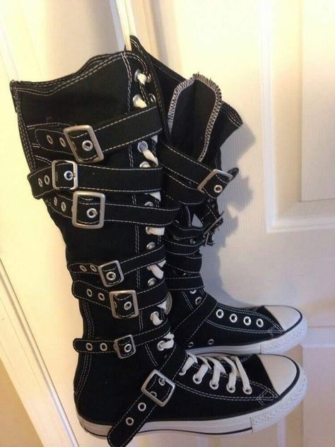 Knee High Converse, High Converse, Converse Boots, Goth Shoes, Dr Shoes, Fashion Edgy, Olay Regenerist, Mens Fashion Edgy, New Rock