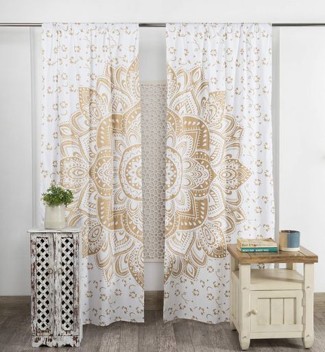 PRICES MAY VARY. 100% Cotton Material and Package Includes 2 Pcs Curtains Usage: For Home Decor Purpose Like- For Window Decor, Window Decal, Decorative Accessories, indoor, Living Room Accessories, Bed Room,Window Treatments,Door Cover,Room Divider, Wall Curtains, For Gifts ect. Products Size Each: 83 x 38 Inches ( 96 x 210 cm ) Made In India These Sheer Window Treatments are 2.5 inch rod pocket panels Beautiful Indian Screen Printed Cotton Fabric Curtain ,Window Hanging... ..These Curtains hav Wall Curtains, Room Divider Wall, Hanging Drapes, Hippie Curtains, Wall Drapes, Printed Cotton Curtain, Mandala Curtains, Curtains Room, Indian Room