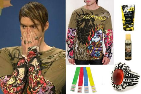 Need a Halloween costume? How about 'SNL''s Stefon? Here's what you'll need:    - Ed Hardy cobra shirt  - Hair gel  - Wristbands  - Highlight spray  - Rings  - Attitude     Click for more awesome Halloween costume ideas. Snl Halloween, Stefon Snl, Favorite Tv Characters, Tv Character, Halloween Coustumes, Costume For Halloween, Shirt Hair, Halloween This Year, Halloween Costume Ideas