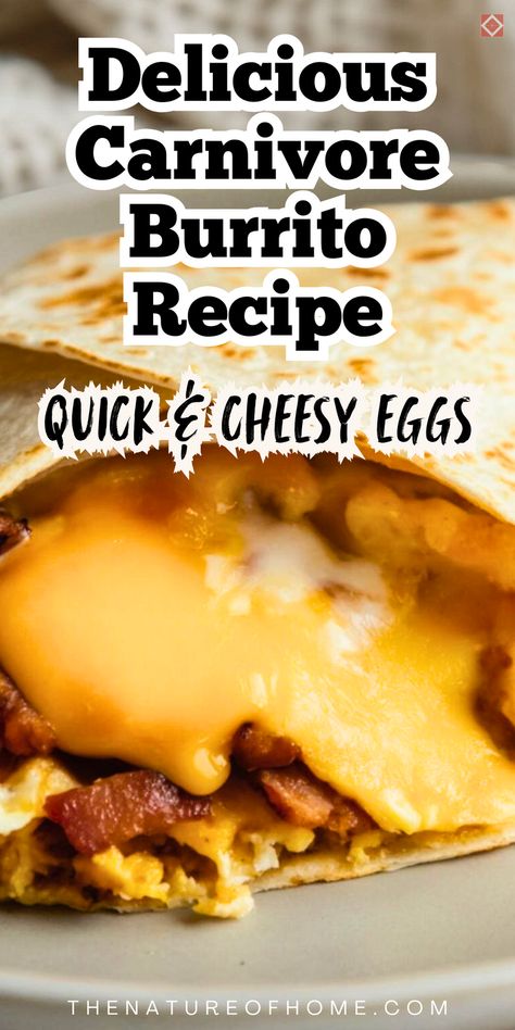 Satisfy your morning cravings with a cheesy egg breakfast burrito designed for the carnivore diet! This recipe is quick, protein-packed, and full of flavor. A perfect way to simplify your meal planning while sticking to your dietary goals. Click for the full recipe or save this pin now! Meat Egg And Cheese Diet, Carnivore Mexican Food, Carnivore Family Meals, Carnivore Diet Recipes Breakfast, Carnivore Diet Plan, Carnorvor Diet, Carnivore Diet Recipes For Beginners, Carnivore Diet Breakfast Ideas, Carnivore Diet Meal Prep