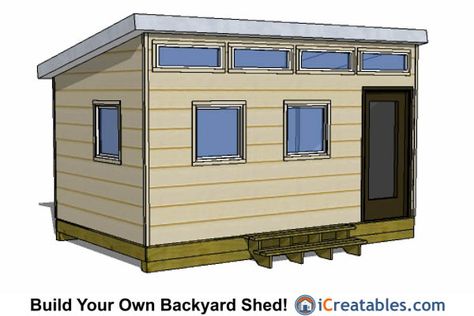 10x16 Modern shed plans with door on the end. 10x16 Shed, Shed Designs, Office Shed, Lean To Shed Plans, Shed Building, Wood Shed Plans, Lean To Shed, Modern Shed, Studio Shed