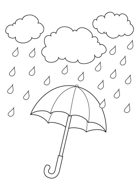 Tema Air, Umbrella Printable, Rainy Day Umbrella, Rainy Day Drawing, Kids Colouring Printables, Umbrella Coloring Page, Preschool Coloring Pages, Save File, صفحات التلوين