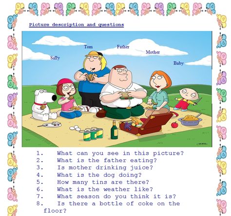 Family Guy Picture Description Reading Comprehension Grade 1, English Reading Skills, Picture Story Writing, Picture Story For Kids, English Language Learning Activities, Picture Comprehension, My Family Picture, English Teacher Resources, Reading Comprehension Lessons