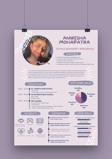 Creative Resume projects | Photos, videos, logos, illustrations and branding on Behance Cv Kerja, Unique Resume Design, Cv Creative, Resume Design Inspiration, Cv Ideas, Cv Portfolio, Artist Resume, Art Competition Ideas, Visual Resume