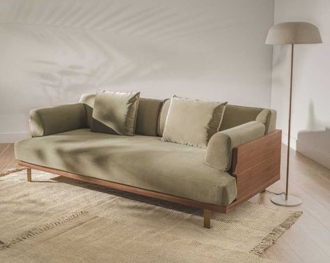 Maria Collection - Featuring Maria Sofa in Olive Green Wooden Sofa Set Designs, Wooden Sofa Designs, Minimalist Sofa, Rove Concepts, Wooden Sofa Set, Sofa Set Designs, Inspire Me Home Decor, Sofa Bench, Beautiful Sofas