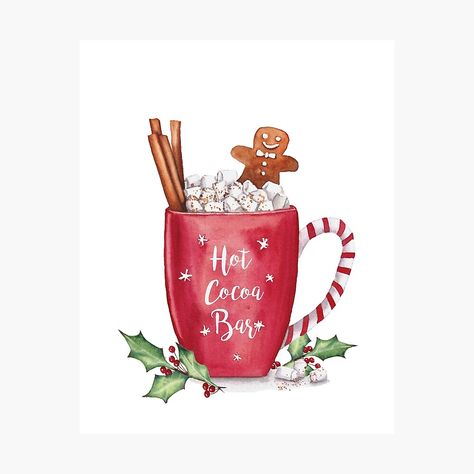 Hot Cocoa Watercolor, Hot Chocolate Watercolor, Aquarel Painting, Cocoa Bar Sign, Hot Cocoa Bar Sign, Chocolate Station, Watercolor Holiday, Tattoos Inspiration, Cocoa Christmas