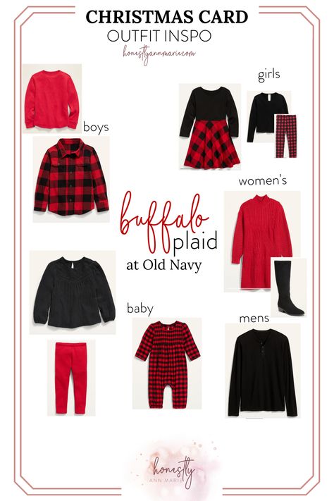 Styling family photo shoots is HARD. But I’ve found that it’s much, MUCH easier when you have a theme in mind. And it’s easier still when you buy clothes from the same brand, in complimentary (or identical!) colors. I am loving buffalo plaid for Christmas card photo shoots. Here are my favorite choices from Old Navy for the whole family! Let me know if you style your family in buffalo plaid! Holiday Card Outfits, Card Outfit, Christmas Card Outfits, Mom Style Inspiration, Christmas Picture, Navy Baby, Photoshoot Themes, Boy Tees, Family Photoshoot