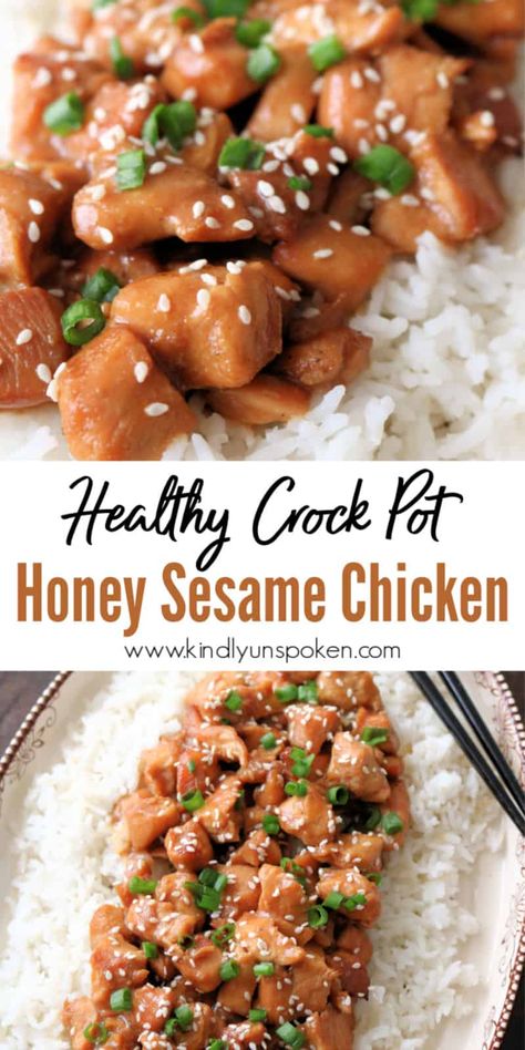 Sweet And Savory Chicken, Sesame Chicken Crockpot, Noodles Healthy, Chicken Breast Slow Cooker, Chicken Breast Crockpot Recipes, Chicken Cooker, Crockpot Chicken Breast, Honey Sesame Chicken, Honey Sesame