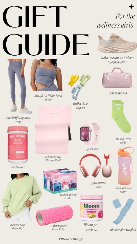 Creating a perfect guide for all wellness girlies!! Perfect guide for teenage or college girl. Workout Christmas Gifts, Wellness Girl Gift Guide, Yoga Gift Basket, Wellness Wishlist, Family Vision, Pilates Girl, Roller Workout, Girls Gift Guide, Girl Guide