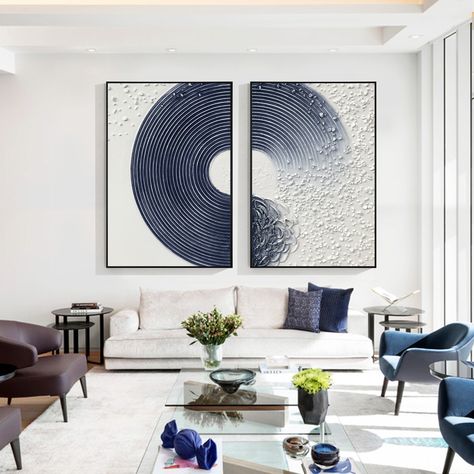 Navy Blue wall art Abstract Ocean  Painting Set Of 2  Textured Painting  On Canvas Large Wall Art Minimalist Modern art home decor Circle Texture, Enso Circle, Painting Set Of 2, Abstract Ocean Painting, Ocean Waves Painting, Navy Blue Wall Art, Minimalist Modern Art, Large Framed Wall Art, Navy Blue Walls