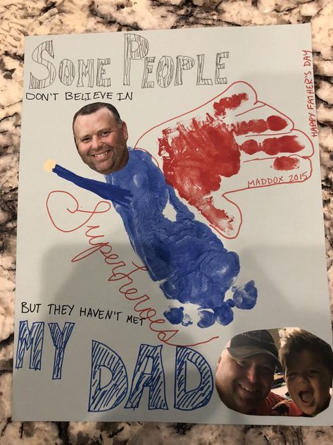 Fathers Day Ideas For Toddlers, Hand Print Fathers Day Gifts, Father’s Day Crafts For Infants, Super Dad Fathers Day, Father’s Day Painting From Toddler, Daycare Father’s Day Craft, Fathers Day Crafts Superhero, Fathers Day Super Hero, Father’s Day Kids Picture